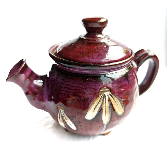 TEAPOT Handmade Vintage Glazed High Tea Art Pottery Boho Plum - Picture 1 of 10